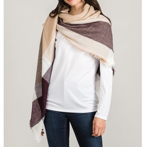 Scarf Shall Blanket Wrap Tartan Acrylic Soft Brown Beige Cream - Picture 3 of 4